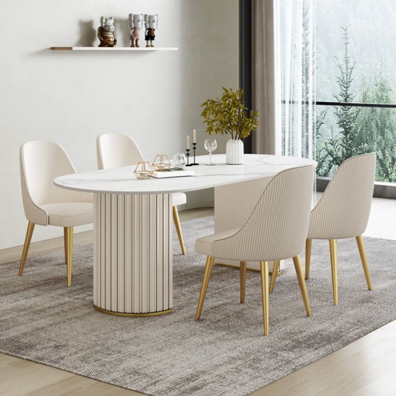 Glam White Sintered Stone Dining Table Set Oval 1/2/5/7 Pieces Dining Set for Home Use Clearhalo 'Dining Room Sets' 'Dining Tables & Seating' 'dining_room_set' 'furn' 'furn_dining_room_set' 'Furniture' 'Kitchen & Dining Furniture' 1200x1200_b1902c80-2bb6-427c-b3ab-cb931730816e