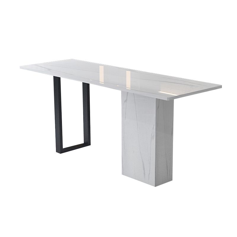 White Stone Rectangle Bar Wine Table Double Pedestal Living Room Bar Dining Table Clearhalo 'Bar Furniture' 'Bar Tables' 'bar_tables' 'furn' 'furn_bar_tables' 'Furniture' 'furniture_bar_tables' 'Kitchen & Dining Furniture' 1200x1200_b1951a6a-6dc5-453b-a962-ae30232aaccf