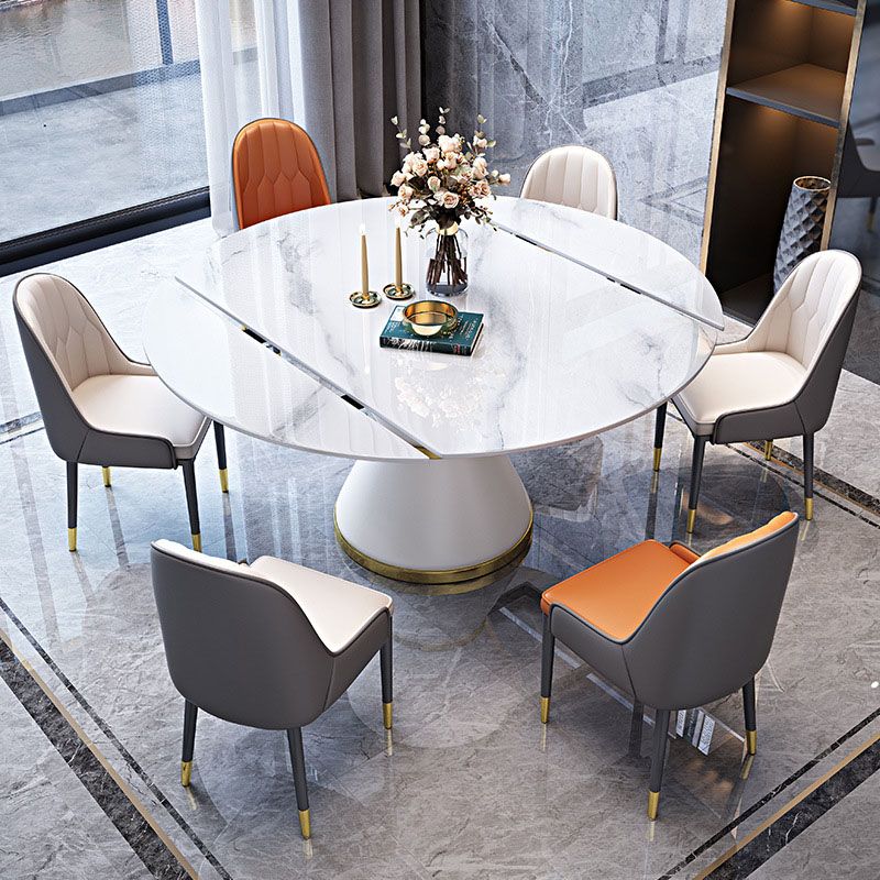 Metal Pedestal Dining Table Extendable Table for Kitchen Dining Room Clearhalo 'Dining Tables & Seating' 'Dining Tables' 'dining_table' 'furn' 'furn_dining_table' 'Furniture' 'Kitchen & Dining Furniture' 1200x1200_b19557d8-047a-402e-b290-c71d798818cc