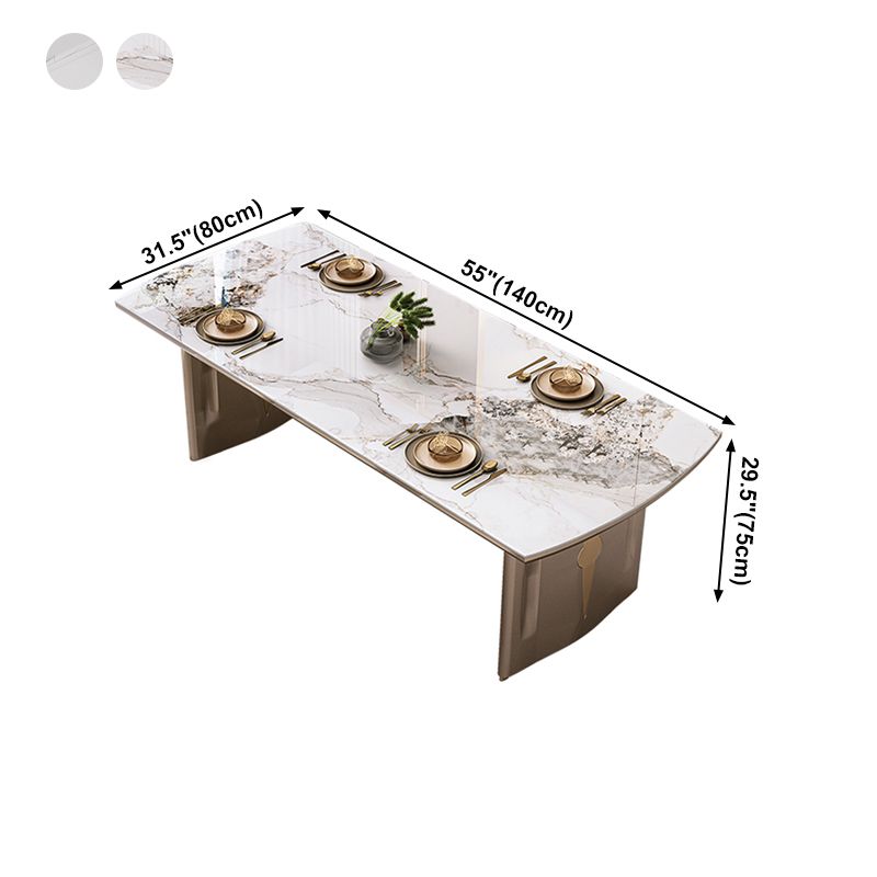 Sintered Stone Top Luxury Dining Table Rectangle Table with Gold Double Pedestal Clearhalo ' dining_table' 'Dining Tables & Seating' 'Dining Tables' 'furn' 'furn_dining_table' 'Furniture' 'furniture_dining_table' 'Kitchen & Dining Furniture' 'kitchen&dining_furn' 'kitchen' 'kitchen_dining_table' 1200x1200_b197fe54-fea6-4b38-8dde-b1ab971a2f2f