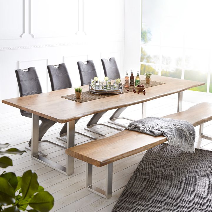 Modern Pine Wood Table for Restaurant Rectangle Dining Table with Silver Double Pedestal Clearhalo 'Dining Tables & Seating' 'Dining Tables' 'dining_table' 'furn' 'furn_dining_table' 'Furniture' 'furniture_dining_table' 'Kitchen & Dining Furniture' 'kitchen' 'kitchen_dining_table' 1200x1200_b19a4ba0-2f37-443e-92e2-673b031c6e01