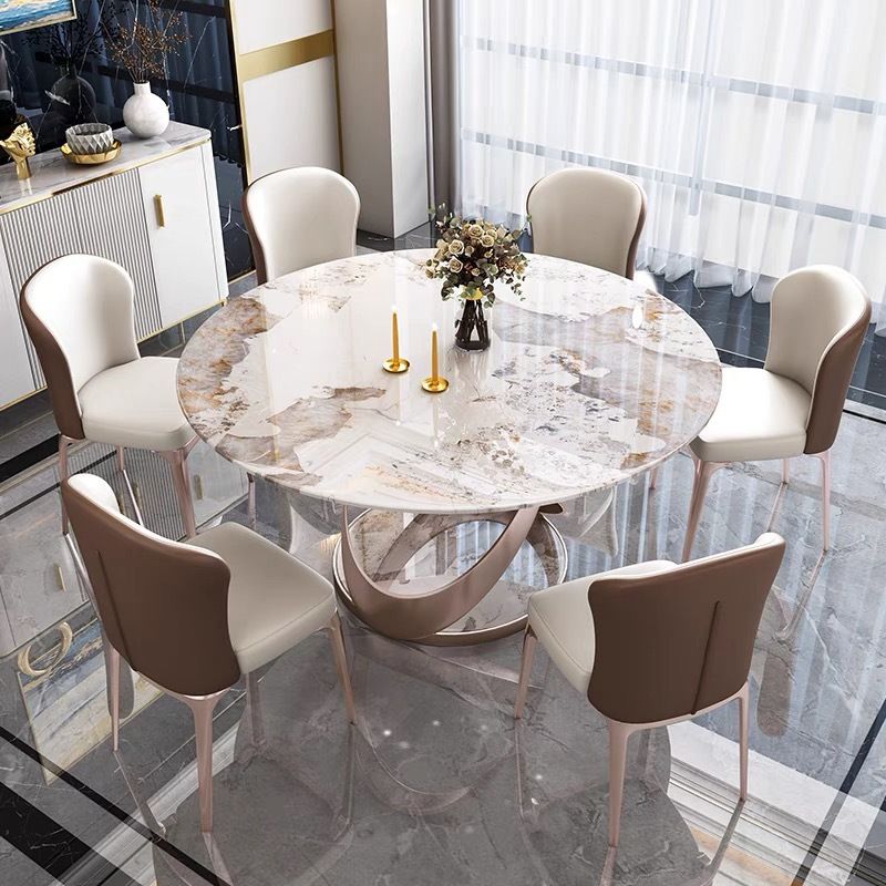 Contemporary Round Pedestal Dining Table Stone Matte Finish Table Clearhalo 'Dining Tables & Seating' 'Dining Tables' 'dining_table' 'furn' 'furn_dining_table' 'Furniture' 'Kitchen & Dining Furniture' 1200x1200_b19a7708-0498-4b4d-8ef4-3b4b40a1b997
