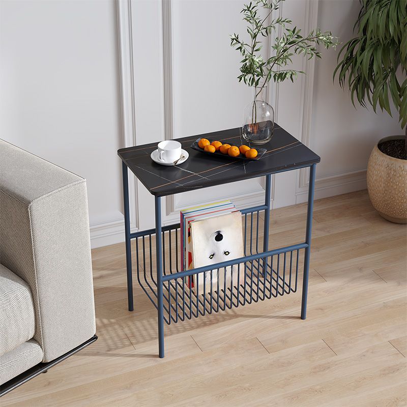 Contemporary Rectangular Side Table Metal 4 Legs End Table with Shelf
