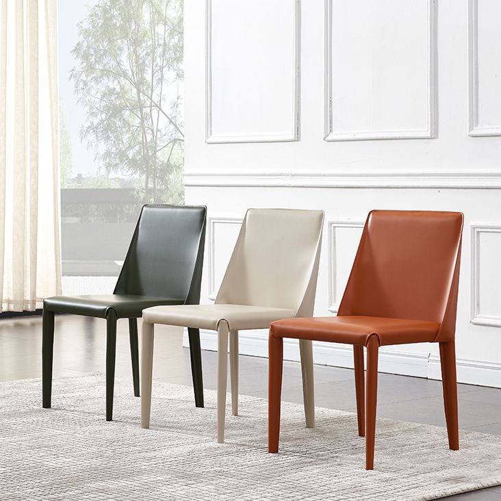 Modern Style Leather Dining Chair Armless Metal Side Chair for Home Use