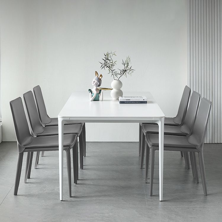 Modern White Kitchen Dining Table Sintered Stone Rectangle Shape Dining Table with 4 Legs Base Clearhalo ' dining_table' 'Dining Tables & Seating' 'Dining Tables' 'Furniture' 'furniture_dining_table' 'Kitchen & Dining Furniture' 'kitchen&dining_furn' 'kitchen' 'kitchen_dining_table' 1200x1200_b1a513de-065f-461a-b7ca-bca427734c64