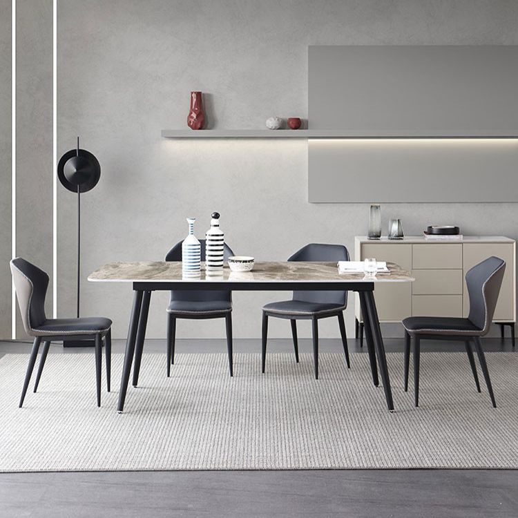 Contemporary Style Sintered Stone Dining Table with Grey Fixed Table and 4 Legs Base Clearhalo 'Dining Room Sets' 'Dining Tables & Seating' 'dining_room_set' 'furn' 'furn_dining_room_set' 'Furniture' 'furniture_dining_room_set' 'Kitchen & Dining Furniture' 'kitchen&dining_furn' 'kitchen' 1200x1200_b1a6dd07-4dc2-4af3-b1e5-58c6fb7cfa30
