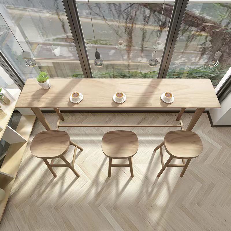 1/4 pièces Table de pub en bois massif rectangle moderne avec tabourets hauts