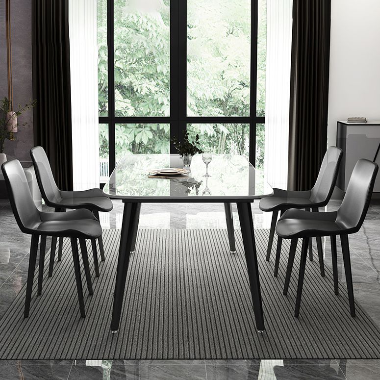 Contemporary Style Marble Dining Set with White Table and 4 Black Legs Base for Home Use Clearhalo 'Dining Room Sets' 'Dining Tables & Seating' 'dining_room_set' 'furn' 'furn_dining_room_set' 'Furniture' 'furniture_dining_room_set' 'Kitchen & Dining Furniture' 'kitchen&dining_furn' 'kitchen' 1200x1200_b1ab2f83-e0e9-42d1-92d7-8ec137fb14a5