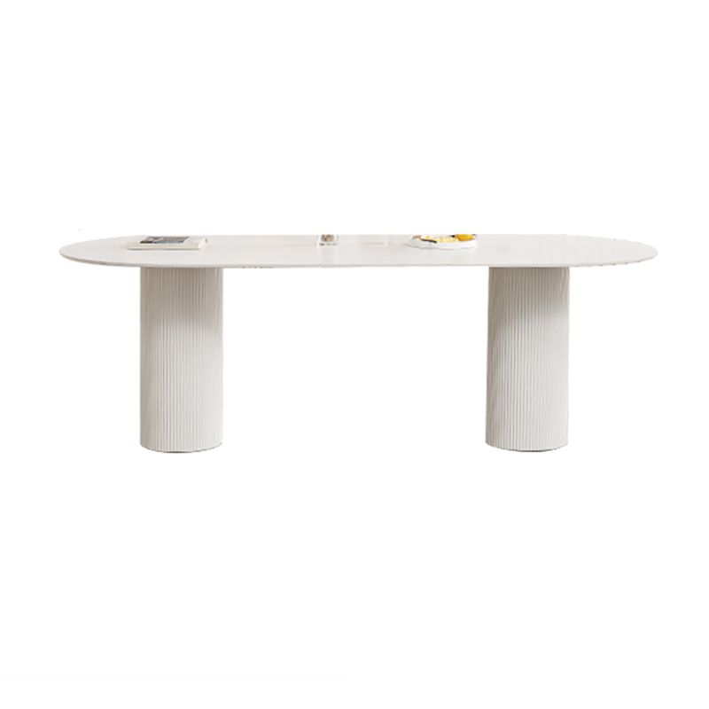 White Oval Dining Table Stone Top Dining Table with Double Pedestal Clearhalo 'Dining Tables & Seating' 'Dining Tables' 'dining_table' 'furn' 'furn_dining_table' 'Furniture' 'Kitchen & Dining Furniture' 1200x1200_b1ace7cd-881d-4487-8f22-fe667f1b8639