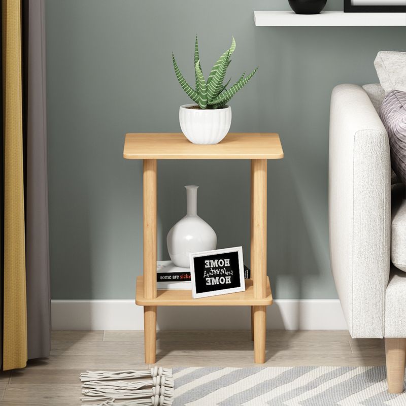 Modern Wood End Slide Table Double Tier Corner Table with Storage