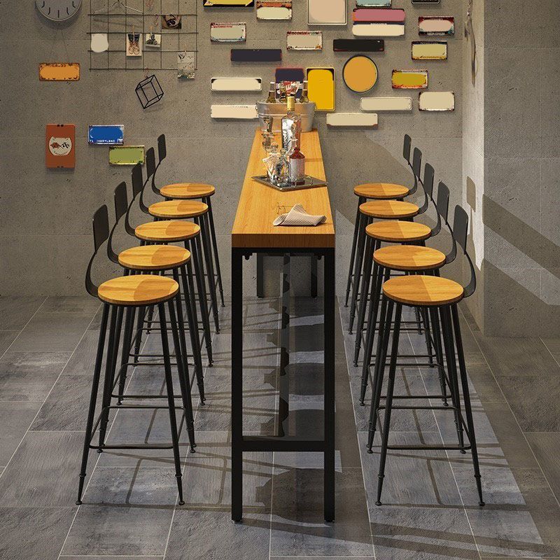 Industrial Style 1/6/11 Pieces Bar Table Set Rectangle Pine Wood Counter Table for Cafe Clearhalo 'Bar Furniture' 'furn' 'furn_home_bar_bar_sets' 'Furniture' 'Home Bars & Bar Sets' 'home_bar_bar_sets' 'Kitchen & Dining Furniture' 1200x1200_b1ad9d7b-cea6-4f60-b53f-5ccd510a437b