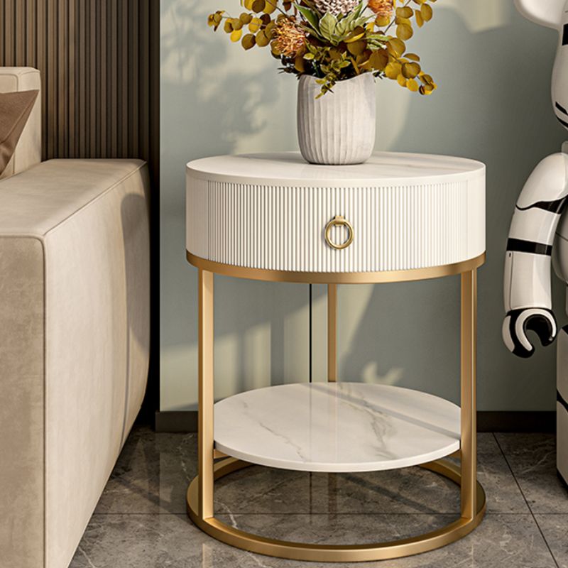 Round Slate Top End Table 22.83" Tall Iron Frame Side Table with Storage Clearhalo 'Coffee & Accent Tables' 'End & Side Tables' 'end_side_tables' 'furn' 'furn_end_side_tables' 'Furniture' 'Living Room Furniture' 1200x1200_b1b14773-ac6f-45b0-a71f-d94c51be6be3