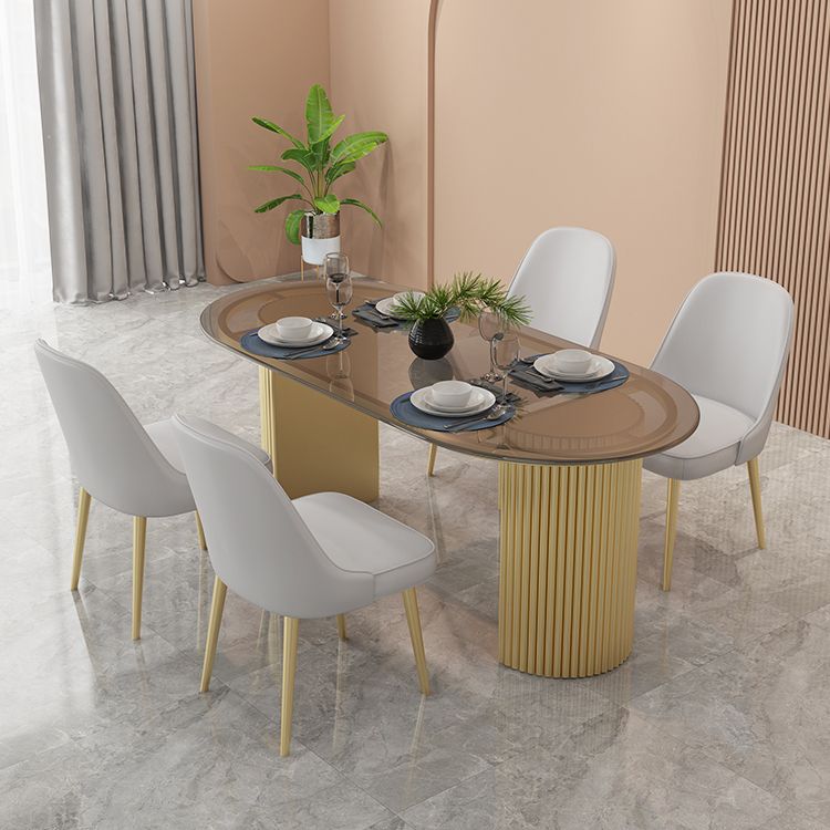 Modern Style Dining Table Oval Double Pedestal Dining Table for Home Clearhalo ' dining_table' 'Dining Tables & Seating' 'Dining Tables' 'furn' 'furn_dining_table' 'Furniture' 'furniture_dining_table' 'Kitchen & Dining Furniture' 'kitchen&dining_furn' 'kitchen' 'kitchen_dining_table' 1200x1200_b1b2d698-bd44-41f5-949c-147936dacc76