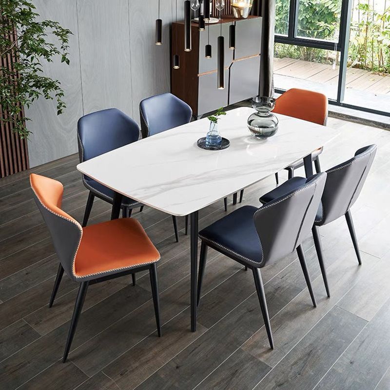 Metal Contemporary Rectangular Dining Table Sintered Stone Table with 4 Black Legs Clearhalo ' dining_table' 'Dining Tables & Seating' 'Dining Tables' 'furn' 'furn_dining_table' 'Furniture' 'furniture_dining_table' 'Kitchen & Dining Furniture' 'kitchen&dining_furn' 'kitchen' 'kitchen_dining_table' 1200x1200_b1beceab-024d-4315-ac74-47ce78383aec