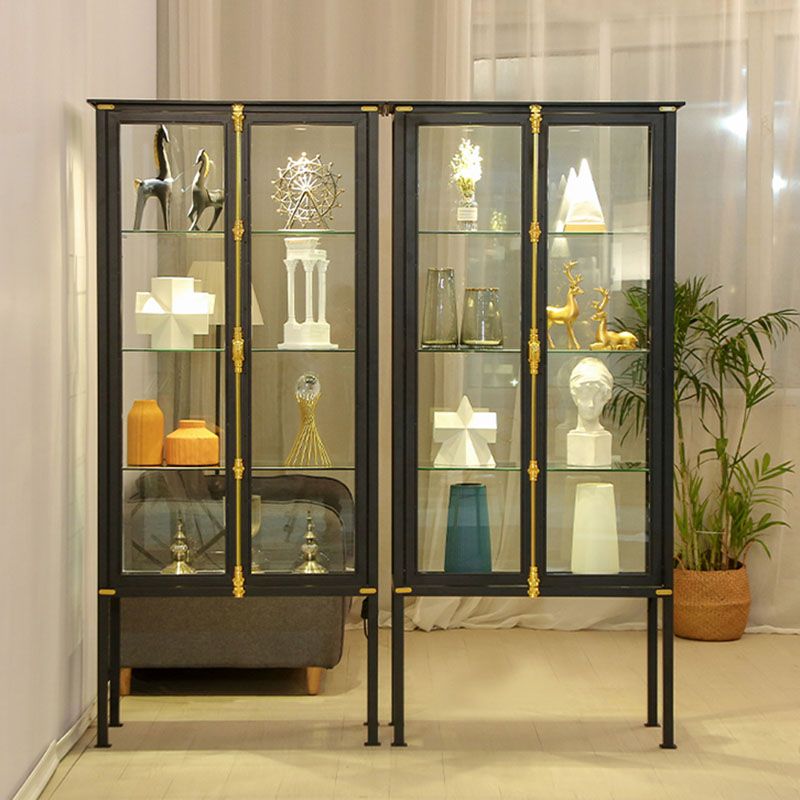 Modern Curio Cabinet Metal Glass Doors Storage Cabinet with Lighting Clearhalo 'Display & China Cabinets' 'display_china_cabinets' 'furn' 'furn_display_china_cabinets' 'Furniture' 'Kitchen & Dining Furniture' 1200x1200_b1bf0472-38cf-4d44-bba5-afbac0a367e1