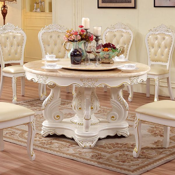 Oak Wood Victorian Round Dining Table Faux Marble Table Top with Pedestal Base Clearhalo 'Dining Tables & Seating' 'Dining Tables' 'dining_table' 'furn' 'furn_dining_table' 'Furniture' 'furniture_dining_table' 'Kitchen & Dining Furniture' 'kitchen' 'kitchen_dining_table' 1200x1200_b1c12b56-2e2b-4db3-8e82-288723e64e2e