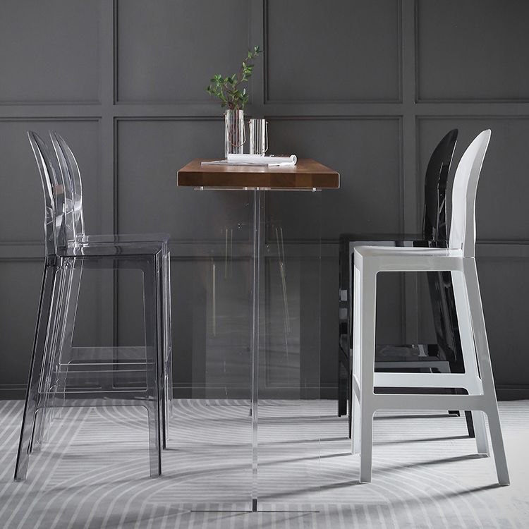 Table de bar moderne en acrylique et bois, table à hauteur de bar à double piédestal pour le salon