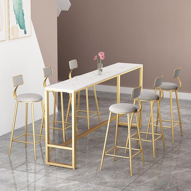 Rectangular Sintered Stone Top Bar Table Luxurious Bar Table with Trestle Base in Gold Clearhalo 'Bar Furniture' 'Bar Tables' 'bar_tables' 'furn' 'furn_bar_tables' 'Furniture' 'Kitchen & Dining Furniture' 1200x1200_b1c8c00e-b7ac-441b-b212-c048912b9876