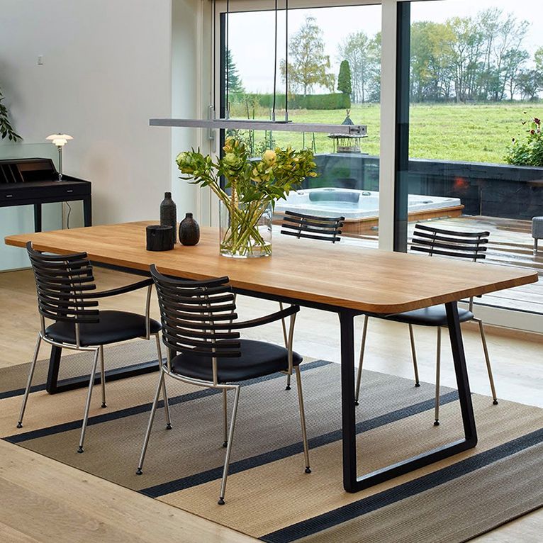 Modern Pine Solid Wood Table Rectangle Dining Table with Metal Black Double Pedestal Base Clearhalo ' dining_table' 'Dining Tables & Seating' 'Dining Tables' 'furn' 'furn_dining_table' 'Furniture' 'furniture_dining_table' 'Kitchen & Dining Furniture' 'kitchen&dining_furn' 'kitchen' 'kitchen_dining_table' 1200x1200_b1ce472c-8b53-4759-ac5c-92cef6783112