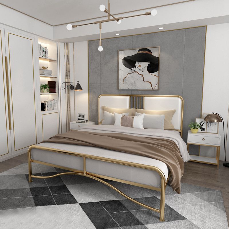 Glam Metal Open-Frame Bed with Rectangular Upholstered Headboard