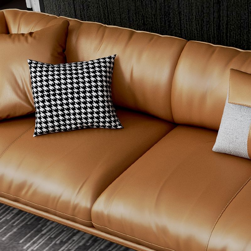 Tan Cushion Back Contemporary Stain-Resistant Genuine Leather Sofa Clearhalo 'furn' 'furn_sectionals' 'Furniture' 'furniture_sectionals' 'kitchen' 'kitchen_sectionals' 'Living Room Furniture' 'Sectionals' 1200x1200_b1d1ff15-0c3c-44ed-b5e9-30e98304df2c