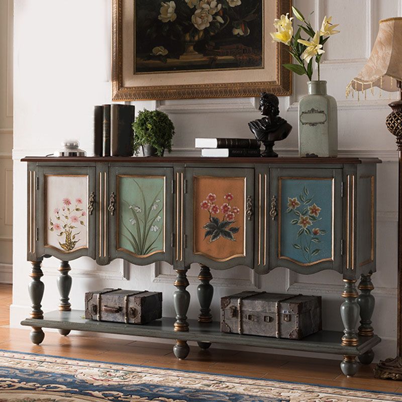 Contemporary Console Table Wood Console Sofa Table in Grey/Champagne