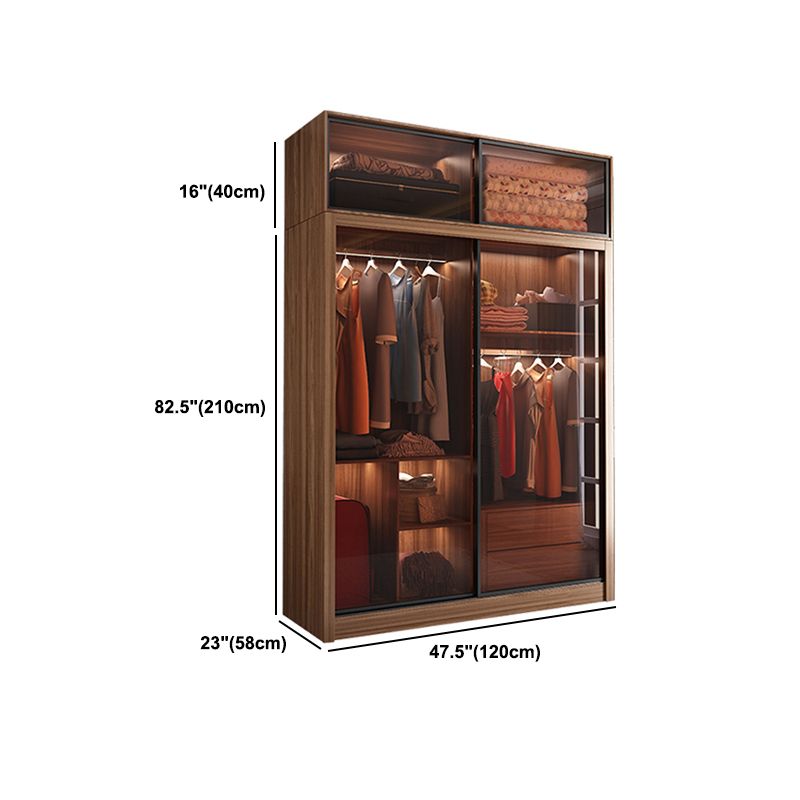 Mirrored Finish Cabinet with Glass Door Modern Brown Wardrobe for Home Clearhalo 'Armoires & Wardrobes' 'armoires_wardrobes' 'Bedroom Furniture' 'furn' 'furn_armoires_wardrobes' 'Furniture' 1200x1200_b1d26922-421a-4fb7-9a97-37465ca5e199