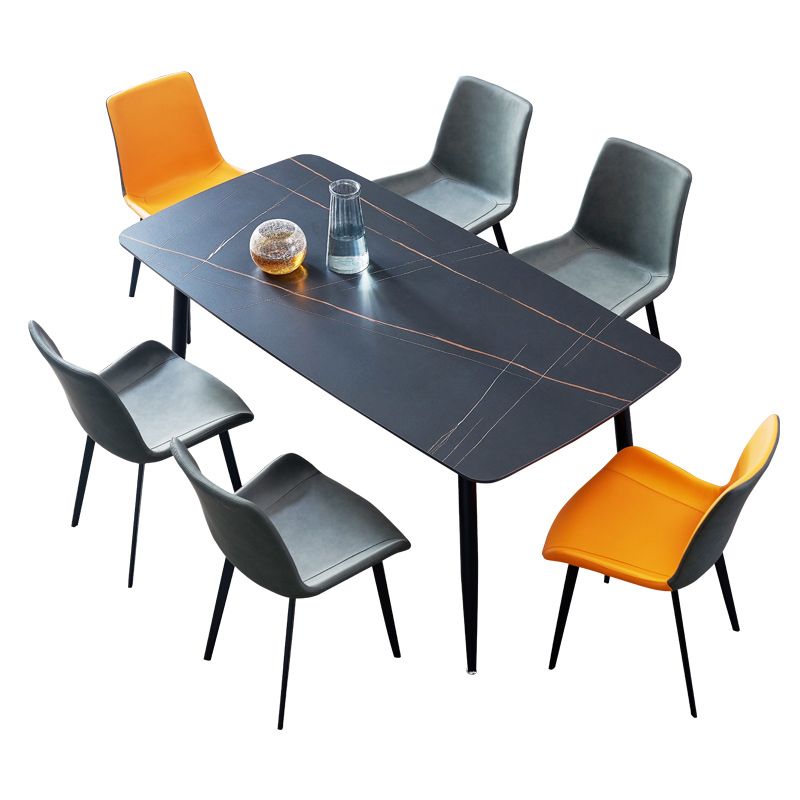 Modern Style Dining Table Rectangle Sintered Stone 4 Legs Table with Black Frame Clearhalo ' dining_table' 'Dining Tables & Seating' 'Dining Tables' 'furn' 'furn_dining_table' 'Furniture' 'furniture_dining_table' 'Kitchen & Dining Furniture' 'kitchen&dining_furn' 'kitchen' 'kitchen_dining_table' 1200x1200_b1d56b4b-fde3-42c8-a6cb-a5a56abb04c9