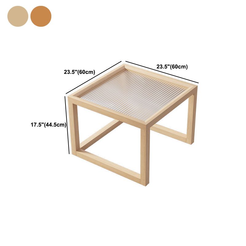 Tavolino da caffè moderno con piano in vetro Tavolo da cocktail quadrato in legno naturale