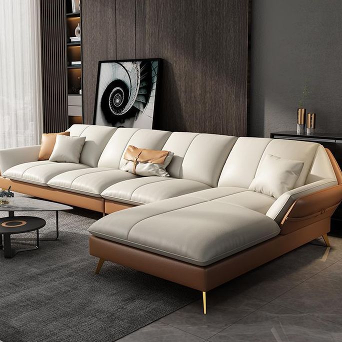 Canapé sectionnel Glam de 32 po de hauteur avec coussin en cuir blanc et dossier sectionnel
