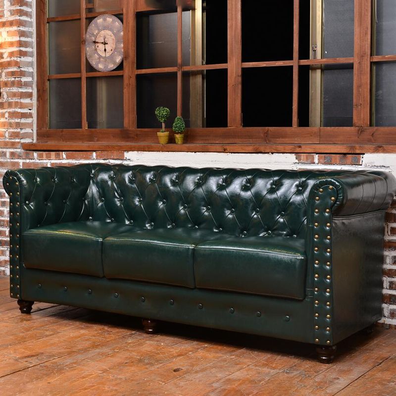 Vintage Leather Chesterfield Sofa 29.53"High Rolled Arm Sofa for Cafe Clearhalo 'furn' 'furn_sofas' 'Furniture' 'furniture_sofas' 'kitchen' 'kitchen_sofas' 'Living Room Furniture' 'Sofa' 'sofas' 1200x1200_b1fd4038-6116-4e60-8563-a30f1ade94ac