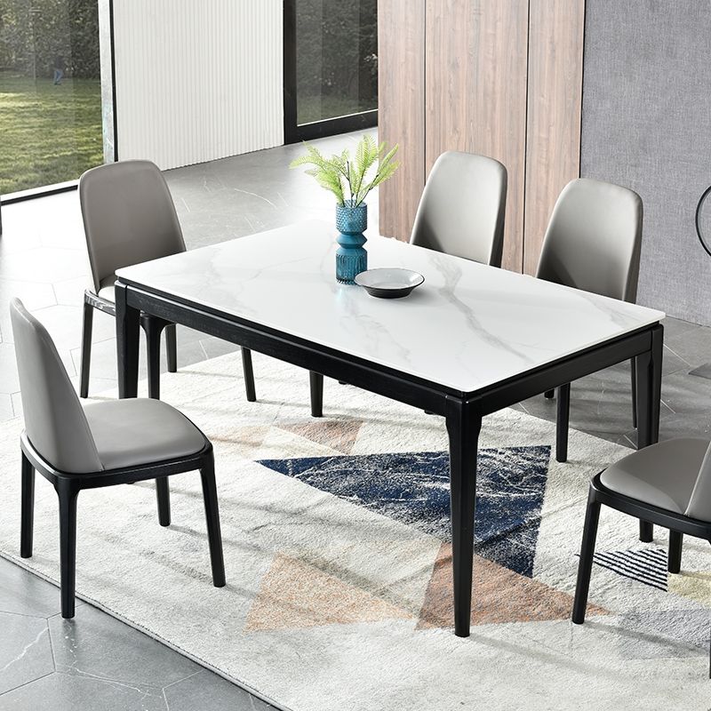 Rectangle Retro Modern Dining Table 4 Legs White Fixed Table of Sintered Stone Clearhalo 'Dining Tables & Seating' 'Dining Tables' 'dining_table' 'furn' 'furn_dining_table' 'Furniture' 'Kitchen & Dining Furniture' 1200x1200_b2001841-2420-4430-8c7b-619383c326b6