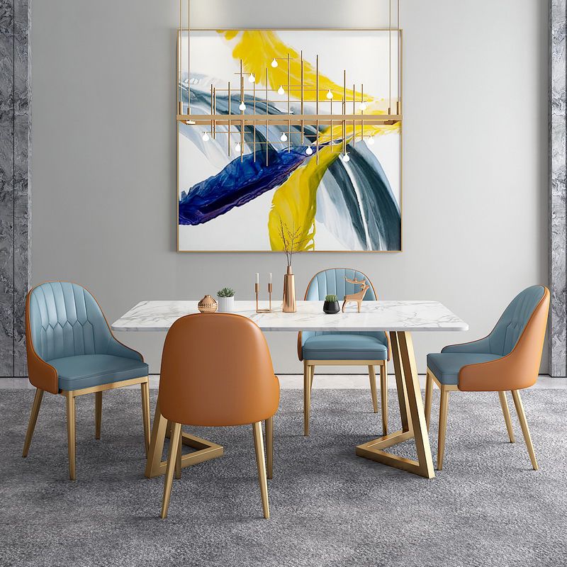 Glam Rectangle Dining Table Set 1/4/5 Pieces White Stone Top Dinette Set Clearhalo 'Dining Room Sets' 'Dining Tables & Seating' 'dining_room_set' 'furn' 'furn_dining_room_set' 'Furniture' 'Kitchen & Dining Furniture' 1200x1200_b20bbb25-16db-47fe-a30d-5ae1ac184649