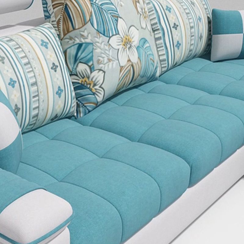 Blue Linen Blend Sloped Arms Sofa/Sectional with Slipcovered and Storage