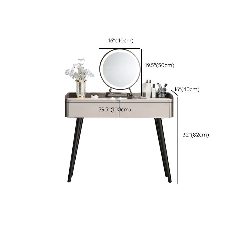 Contemporary Gray Lighted Mirror Bedroom Wood With Drawer Dressing Table