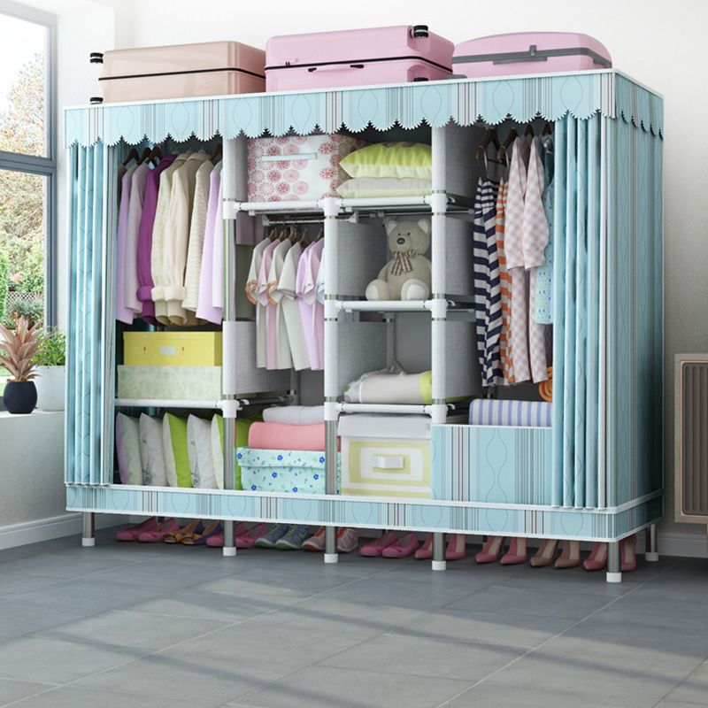 Contemporary Wardrobe Closet with Shelves Metal Wardrobe Armoire