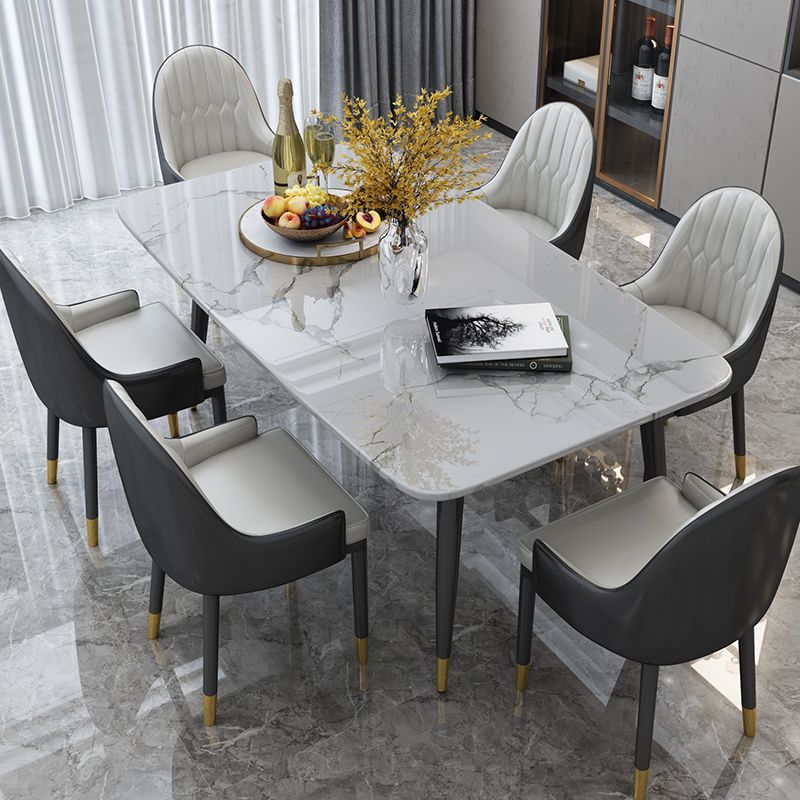 Scandinavian Style Gray Slate Dining Table Rectangular Formal Dinette Set with Metal Base Clearhalo 'Dining Room Sets' 'Dining Tables & Seating' 'dining_room_set' 'furn' 'furn_dining_room_set' 'Furniture' 'furniture_dining_room_set' 'Kitchen & Dining Furniture' 'kitchen&dining_furn' 'kitchen' 1200x1200_b212985b-3b14-4c4b-bf77-07773568f708