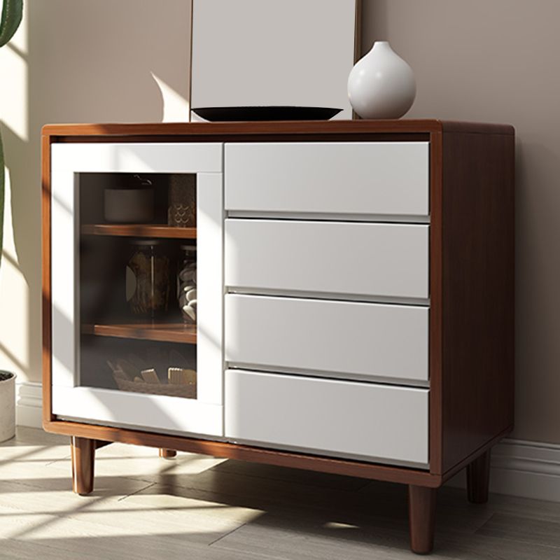 Modern Buffet Table de madera maciza de 31.5 pulgadas con gabinete y cajones