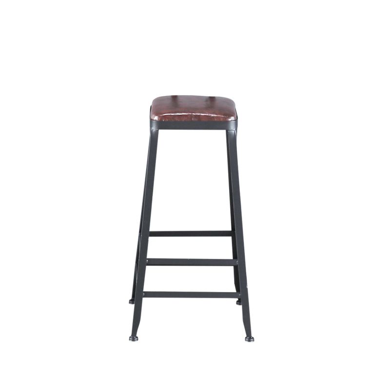 Industrial Armless Counter Stool Iron Cafe Bar Stool with Leather Cushion Clearhalo 'Bar Furniture' 'Bar Stools' 'bar_stools' 'furn' 'furn_bar_stools' 'Furniture' 'furniture_bar_stools' 'Kitchen & Dining Furniture' 1200x1200_b21369f0-9929-4d6c-a081-07e1bfa8b1a7