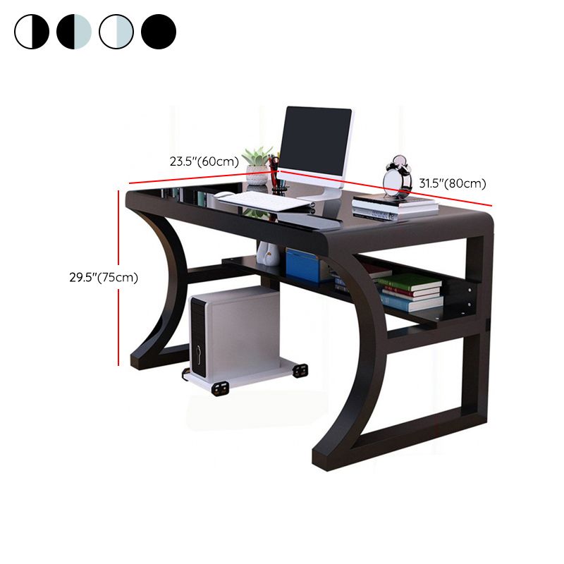 Glass Top Rectangular Gaming Desk 29.53 Inch Tall Sled Base Computer Desk Clearhalo 'furn' 'furn_office_desk' 'Furniture' 'Office Desks' 'Office Furniture' 'office_desk' 1200x1200_b215a6b4-5ff4-4b4c-9a94-33e1bae3757e