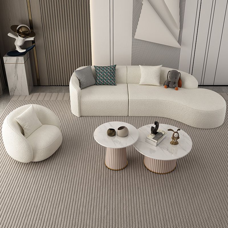 Contemporain 23,62 "/27,55" H Sofa courbe en laine blanche pour le salon