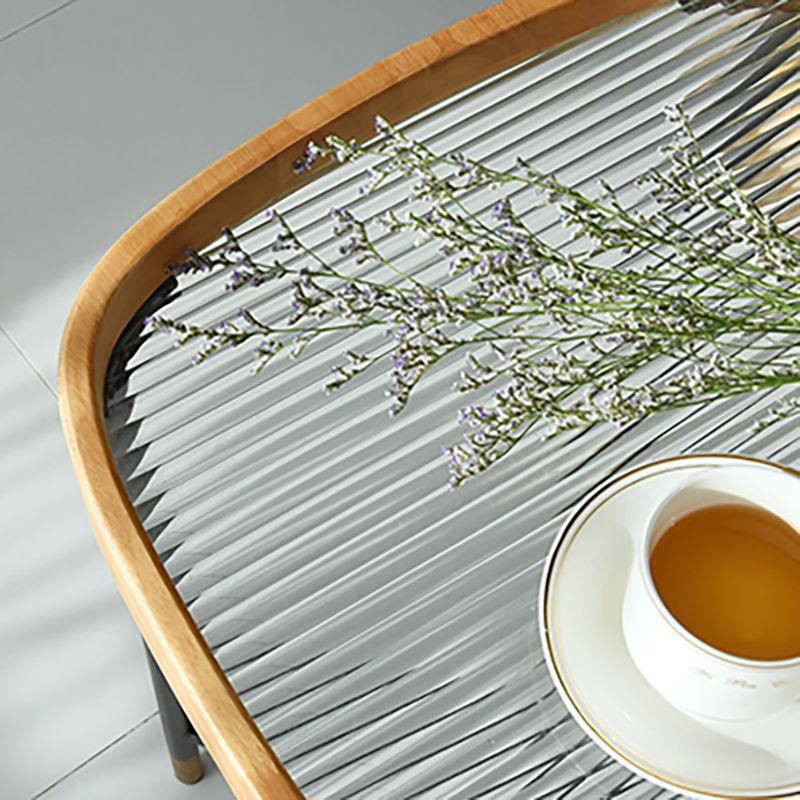 Geometric Clear Glass Coffee Table with Wood Edge 1 Single Cocktail Table Clearhalo 'Coffee & Accent Tables' 'Coffee Tables' 'coffee_tables' 'furn' 'furn_coffee_tables' 'Furniture' 'Living Room Furniture' 1200x1200_b218052e-3ffc-4eac-b303-729b8ec7f0b0