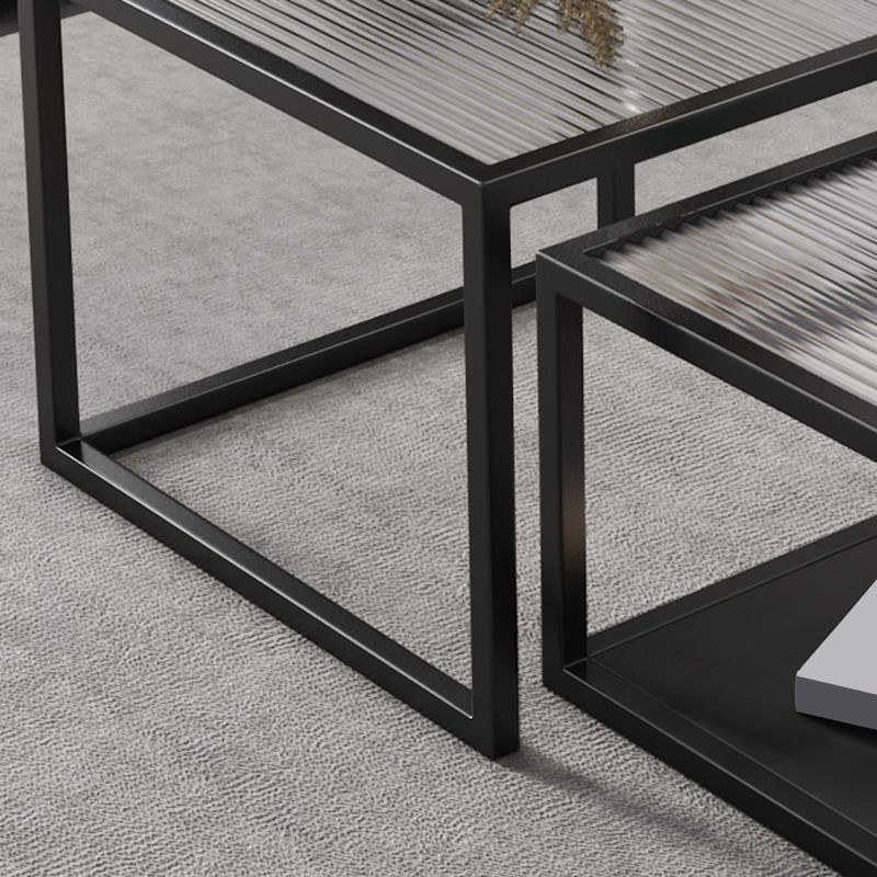 Square Minimalist Coffee Table Open Shelf Cocktail Table for Living Room