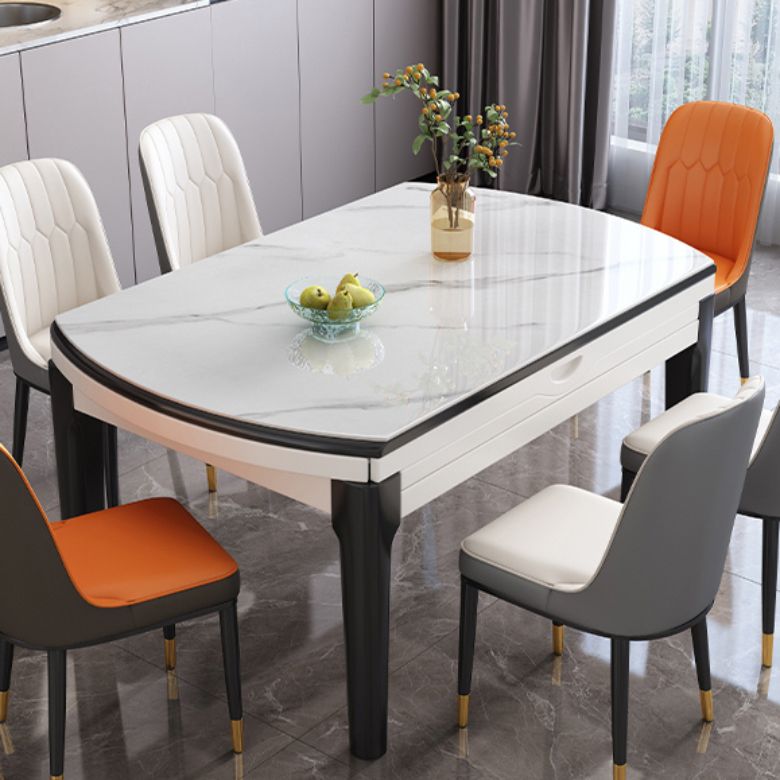 Modern Round Stone Top Dining Table Extendable for Small Spaces with Storage