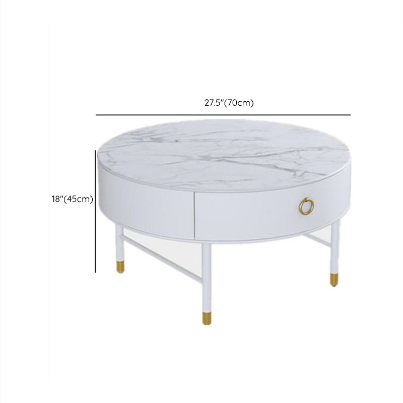 Round Slate Top Cocktail Table 1-Drawer 4 Legs Coffee Table in White of 17.7" H