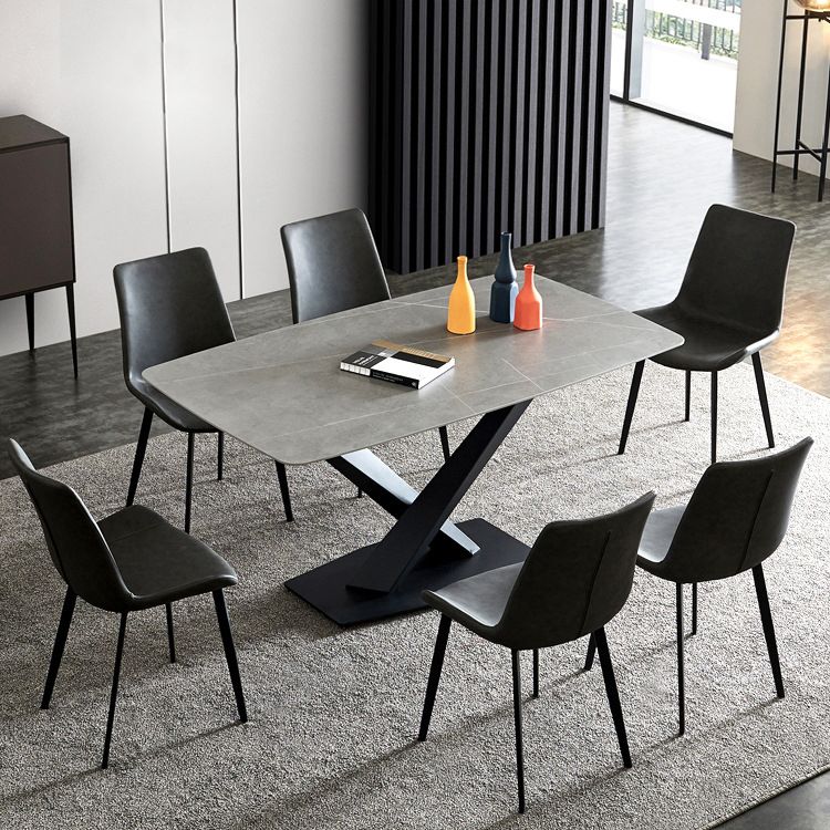 Modern Sintered Stone Gray Dining Set with Rectangle Tabale and Metal Base Dining Set Clearhalo 'Dining Room Sets' 'Dining Tables & Seating' 'dining_room_set' 'furn' 'furn_dining_room_set' 'Furniture' 'furniture_dining_room_set' 'Kitchen & Dining Furniture' 'kitchen&dining_furn' 'kitchen' 1200x1200_b220ee07-30d4-46cb-bb38-5beffb333b39