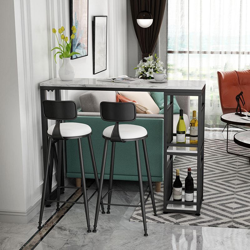 Modern Iron Bar Dining Table White Faux Marble Rectangle Indoor Bistro Table with Shelf Clearhalo 'Bar Furniture' 'Bar Tables' 'bar_tables' 'furn' 'furn_bar_tables' 'Furniture' 'furniture_bar_tables' 'Kitchen & Dining Furniture' 1200x1200_b222f24b-fa02-4dab-a0c3-7d27ee0fd76f