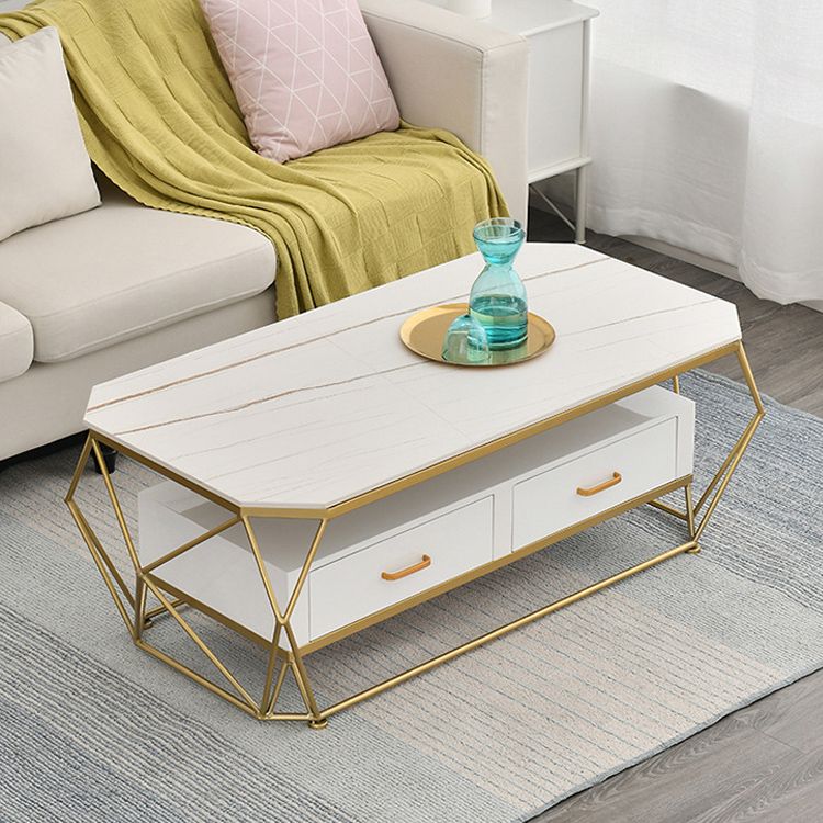 Geometric Slate 2 - Drawer Coffee Cocktail Table with Storage Shelf Clearhalo 'Coffee & Accent Tables' 'Coffee Tables' 'coffee_tables' 'furn' 'furn_coffee_tables' 'Furniture' 'Living Room Furniture' 1200x1200_b223fe67-b29c-4c54-a707-ad22b3472a79