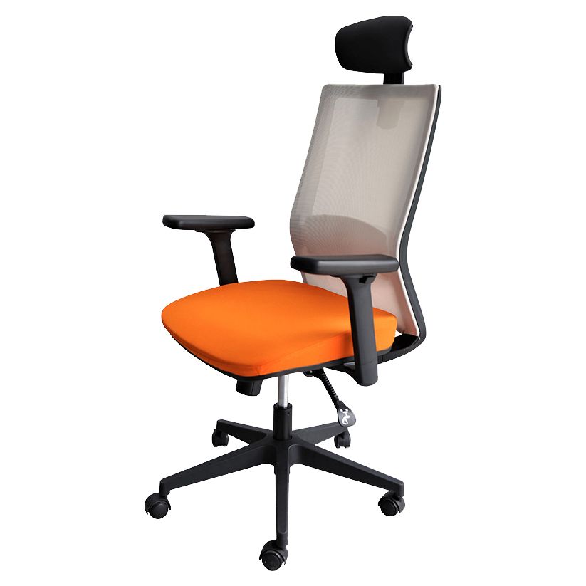 Sedia moderna con braccioli inclusi e rotelle, sedia da scrivania in rete con schienale medio, colore arancione