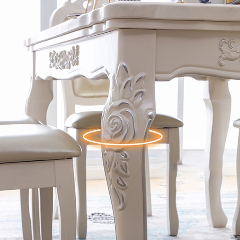 White Color Rectangle Marble Fixed Dinner Table with 4 Legs for Dining Room